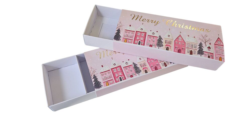 Christmas Pink House Rectangle Box Range & Gold Foil - 175mm x 75mm x 30mm- 10Pk