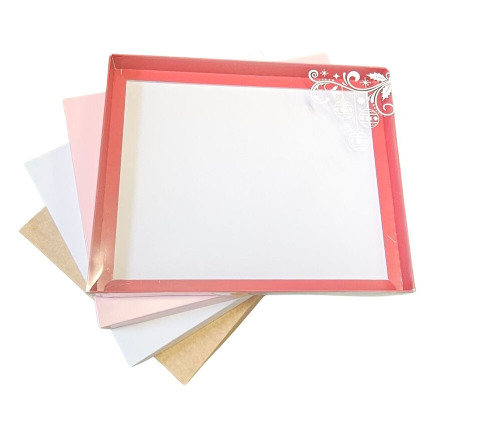 Christmas 30mm Deep XL Rectangle Cookie Box & White Foiled Clear Lid - 315mm x 250mm x 30mm - 10Pk