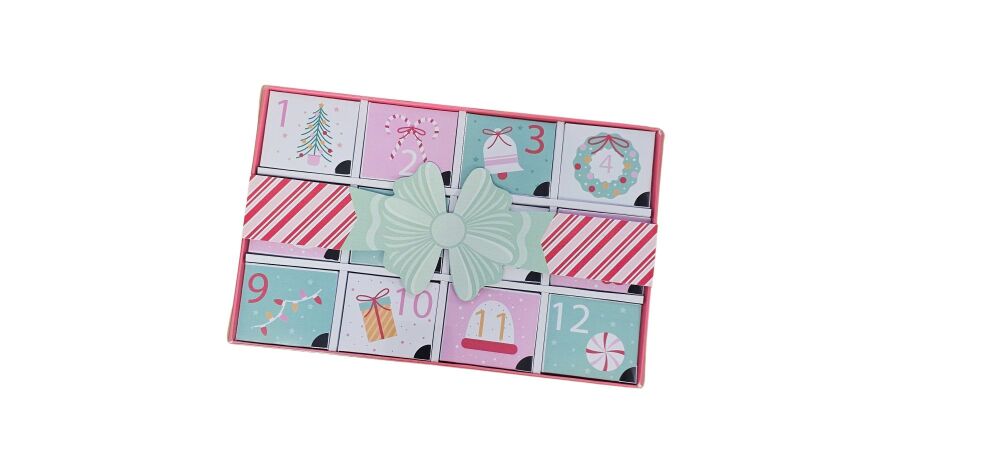 Christmas 12 Day Advent Calendar, Printed Insert Covers, Clear Lid & Belly Band - Single Cover Dimension: 55mm x 45mm x 30mm- 5Pk