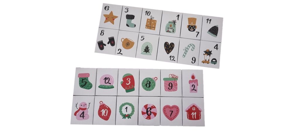 Christmas 12 Day Advent Boxes & Outer Clear Lid Box (Colour to be chosen)- Single Box Dimension: 46mm x 60mm x 30mm- 5Pk