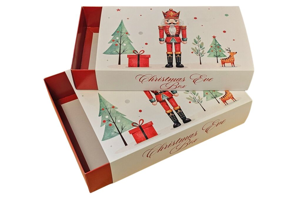 Christmas Eve Nutcracker Design Gift Boxes with Red Bases (size to be chosen & price will vary) - 240 x 155 x 50mm/250 x 195 x 70mm - 10Pk