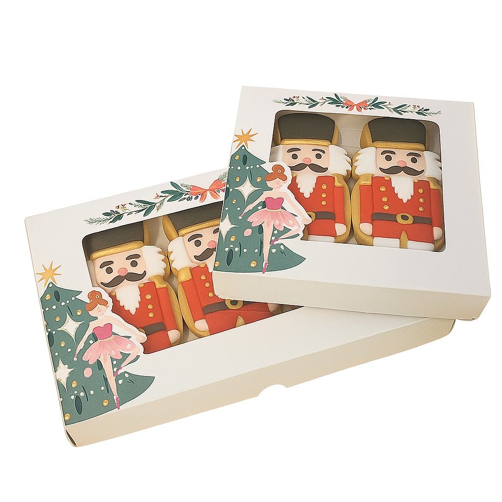 Nutcracker Christmas Cookie Box Range with Aperture Window 240mm x 155mm x 30mm/155mm x 155mm x 30mm(Size to be chosen & price will vary)Pk of 10