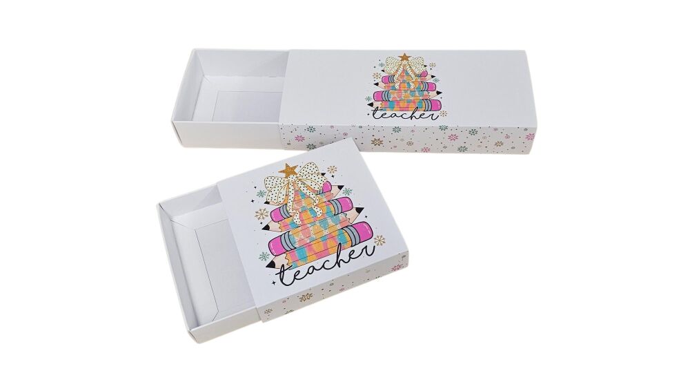 Teachers Pencil Christmas Tree Box Range, Printed Sleeve & White Base (Style to be chosen & price will vary) - 10Pk
