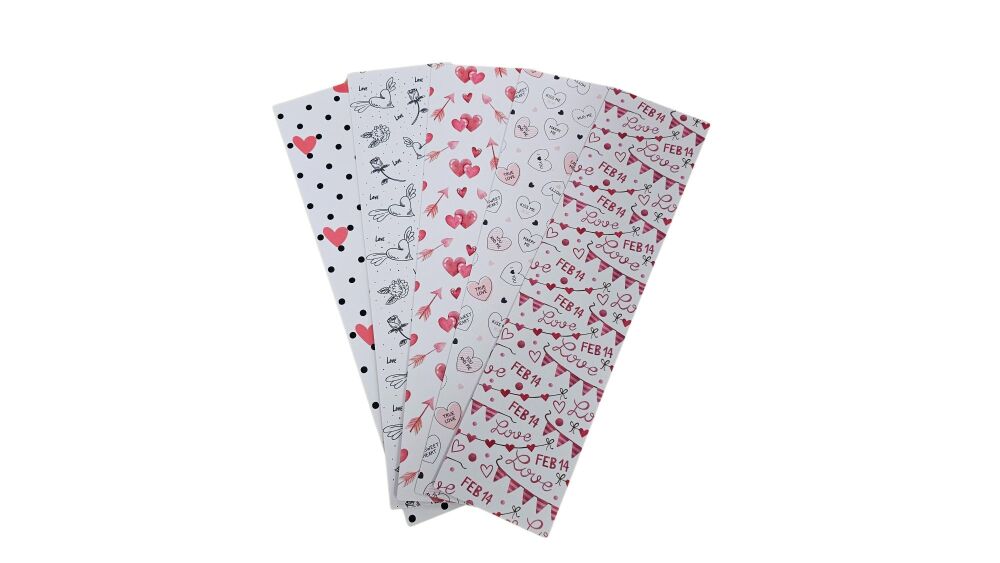 Valentine's  Print Cookie Backing Card & Cellophane Bag (pattern to be chosen) - (H)260 x (W)65mm - 10Pk