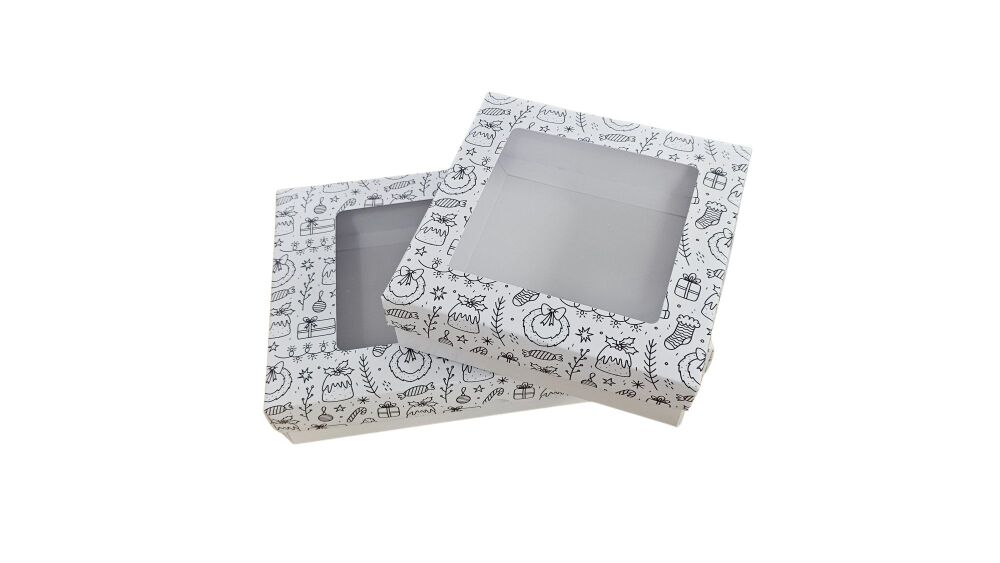Christmas Doodle 30mm/50mm Biscuit/Cookie Box with Acetate Window Lid (Size, Colour & depth to be chosen & price will vary) - 10