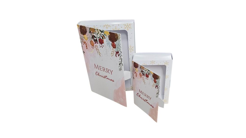 Christmas Festive Libro Cavity Box, Printed Full Sleeve & White Base - 165 x 115 x 26mm/ 115 x 80 x 30mm - 10Pk