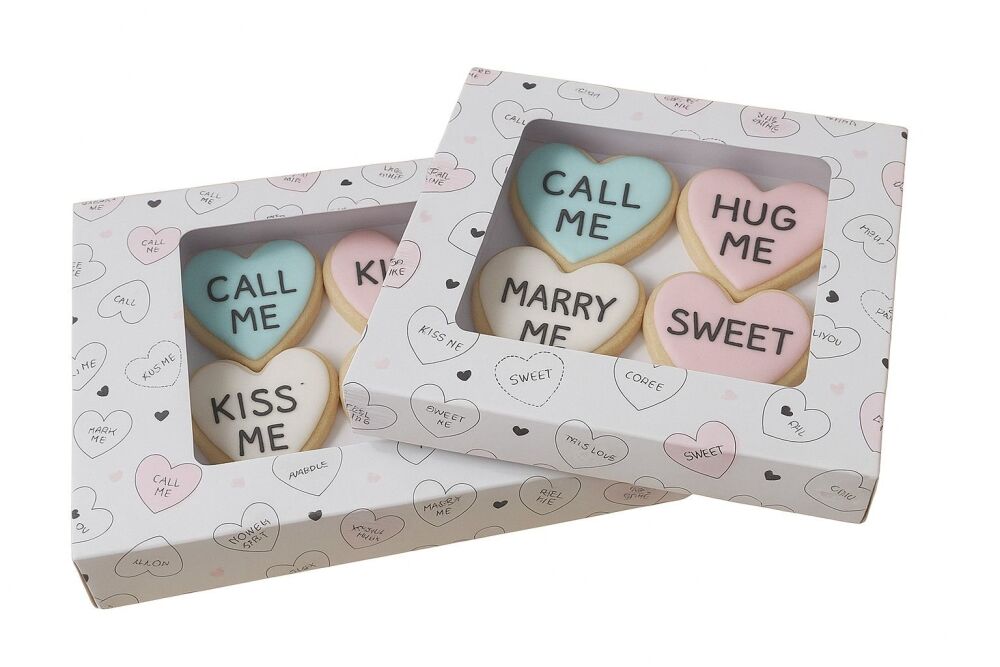 Valentine's Doodle 30mm Biscuit/Cookie Box & Acetate Window Lid - 10Pk