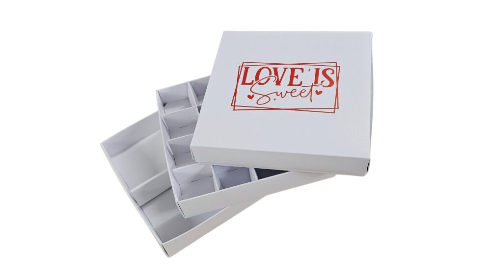 Valentine's White Square Box with Red LOVE Foiled Non-Window Lid  (Style an