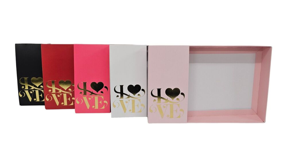 Valentine's Presentation Box & "Love" Foiled Belly Band & Clear Lid (Colour to be Chosen) - 240mm x 155mm x 30mm - Pack of 10