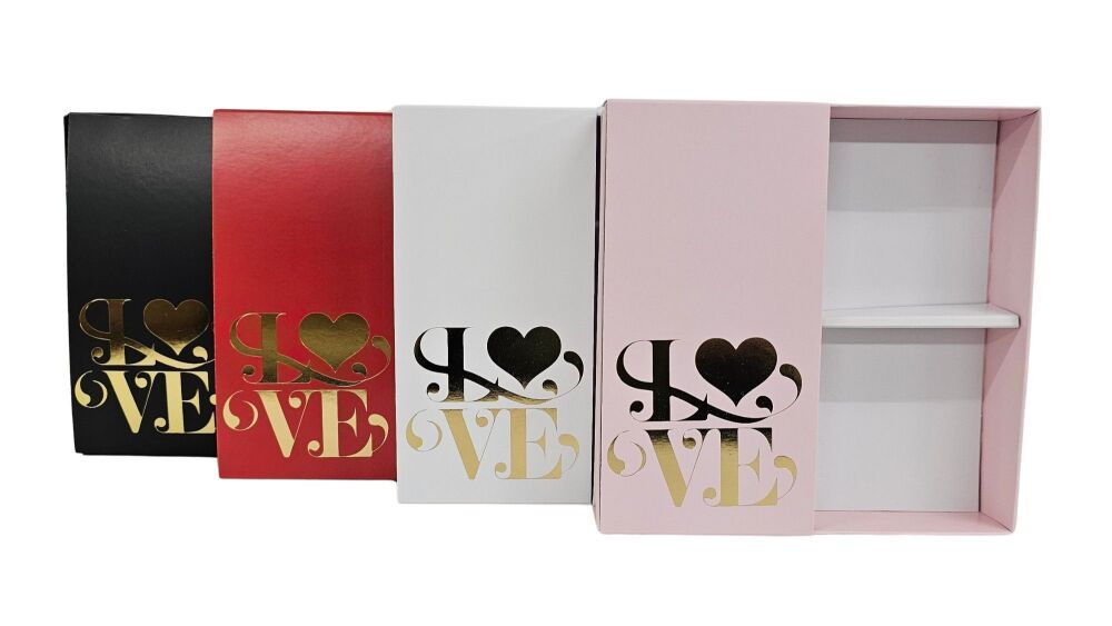 Valentine's 4pk Large Square Brownie Box &  "Love" Foiled Belly Band, Clear Lid, White Insert (Colour to be Chosen)- 155 x 155 X 30mm - Pack of 10