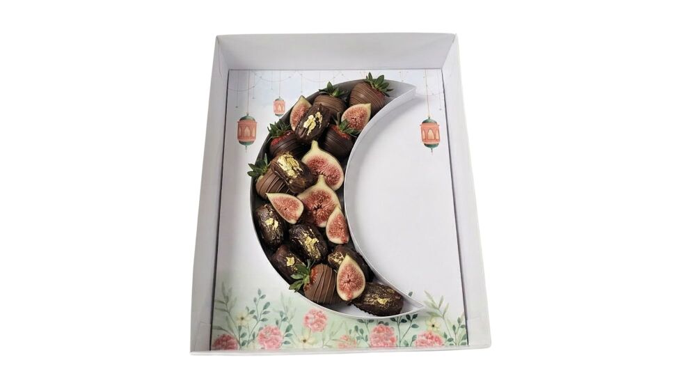 Decorative Moon Fillable Shape Hamper Box, Printed Removable Insert & Clear Lid - 315mm X 250mm X 90mm -10Pk