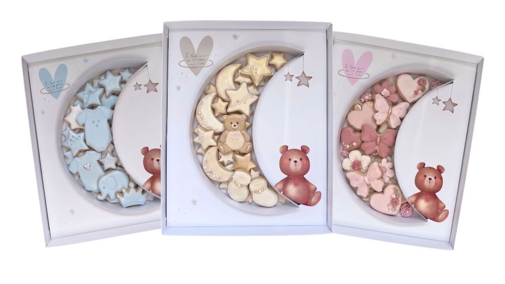 Baby Moon Crescent Box — Printed Removable Insert & Clear Lid | 315mm x 250
