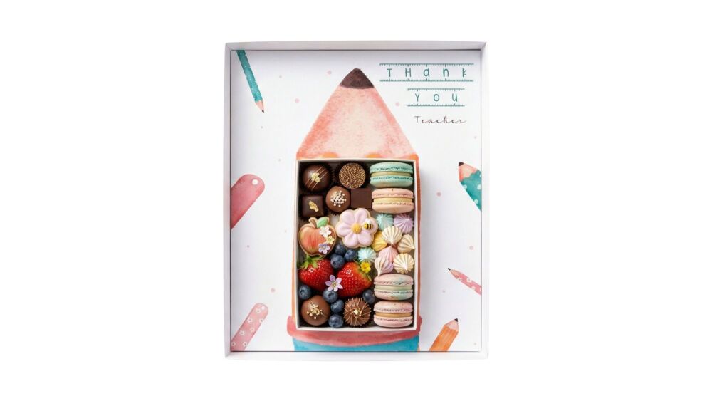 Crayon Fillable Shape White Hamper Box, Printed Removable Insert & Clear Lid - 315mm X 250mm X 55mm -10Pk
