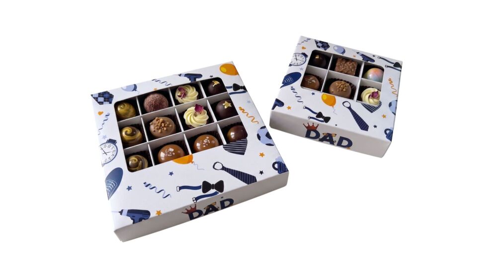 Father's Day Printed 16pk/9pk Chocolate Box With Acetate Window & Insert (size to be chosen) -  Pack of 10