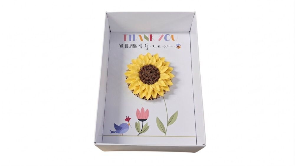 'Thank You for Helping Me Grow' Single Cupcake Box with Clear Lid & Insert - 165 x 115 x 70mm