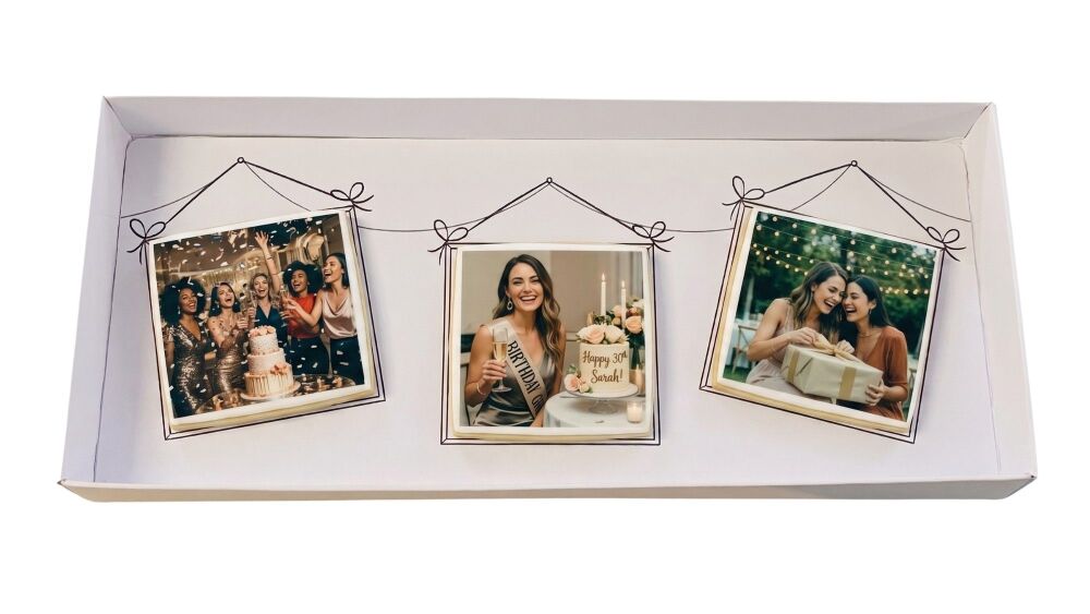 Picture Frame Cookie Box with Backing Card and Clear Lid