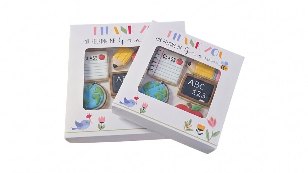'Thank You for Helping Me Grow' Square Cookie Box with Window Lid