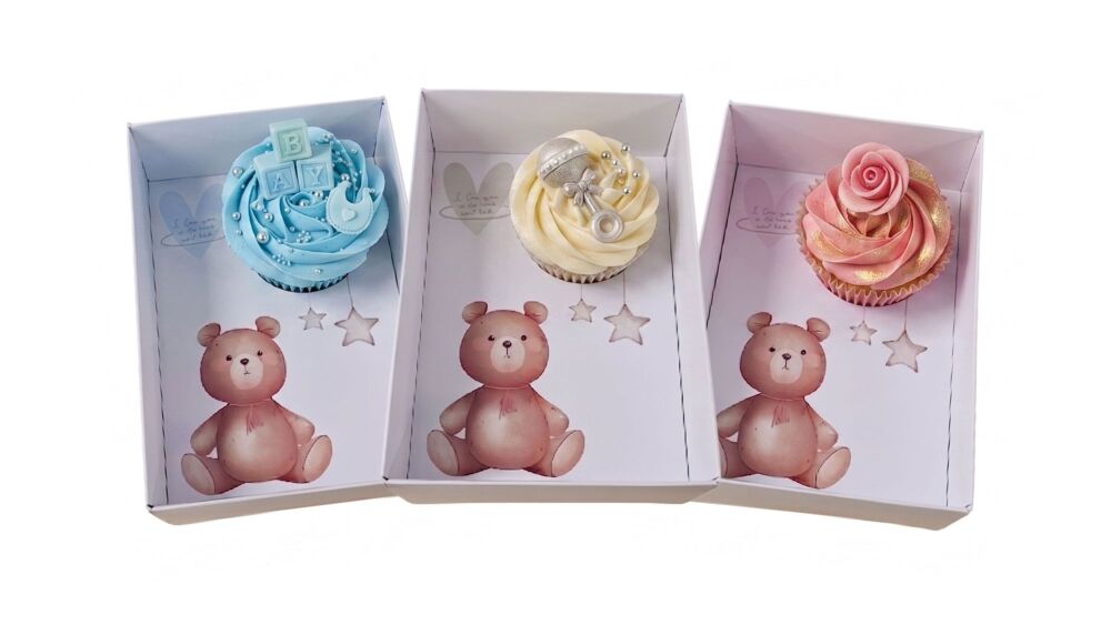 Baby Teddy Bear Single Cupcake Box with Clear Lid & Insert &ndash; 165 &times; 115 &times; 70mm