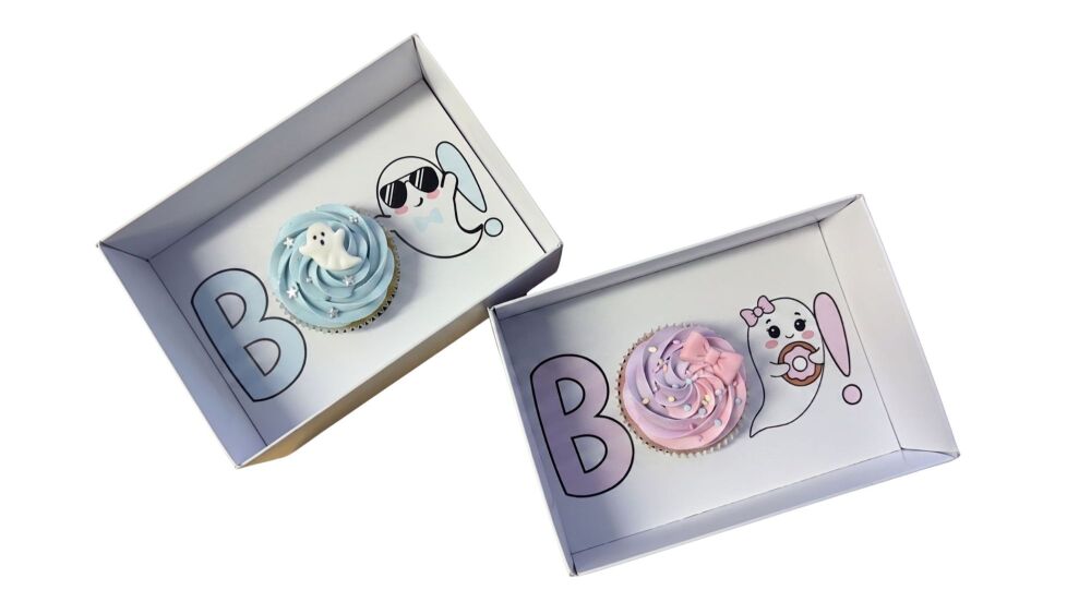 Halloween 'BOO!' Single Cupcake Box with Clear Lid & Printed Insert &ndash; 165 &times; 115 &times; 70mm
