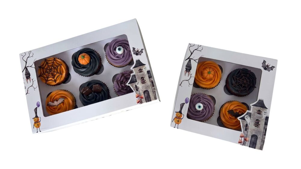 Halloween 'Happy Halloween' Cupcake Box Range with Insert and Acetate Window Printed Sleeve