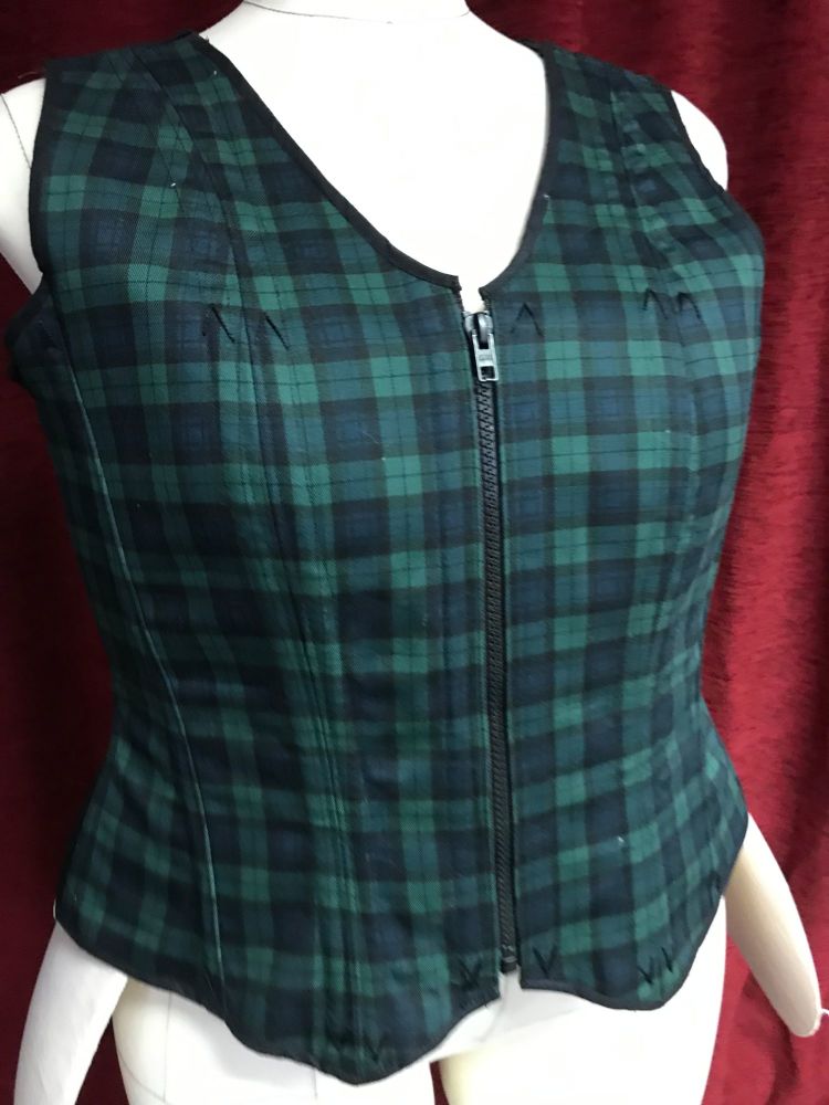 corseted waistcoat green check size 18