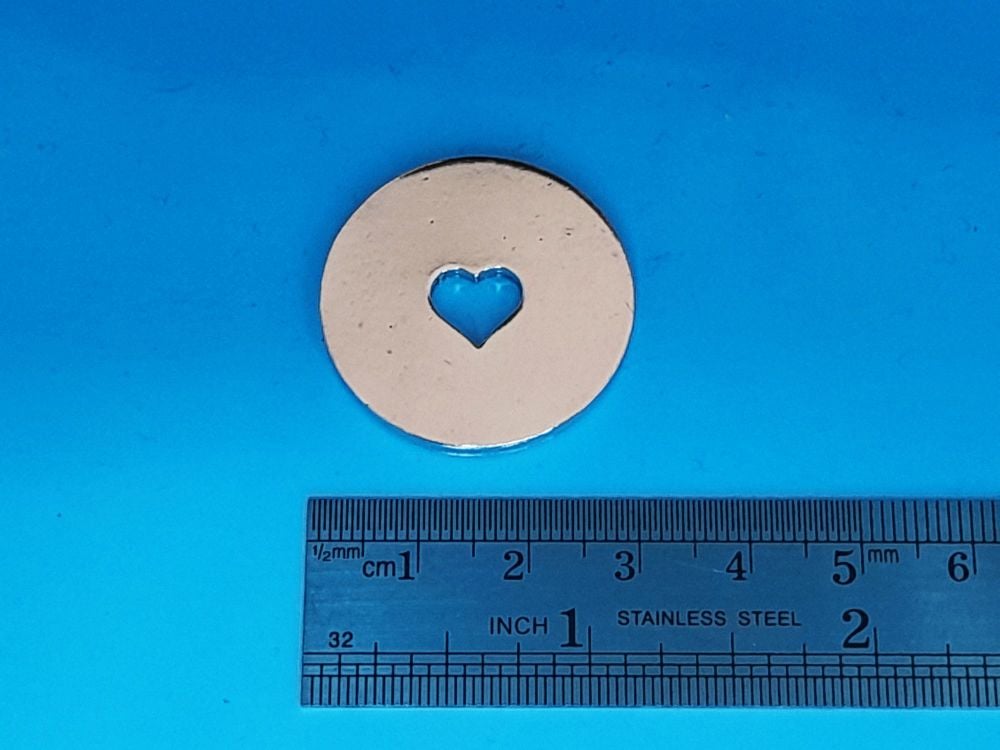 Cast Pewter Circle 30mm with Tiny Heart Cut Out Blank