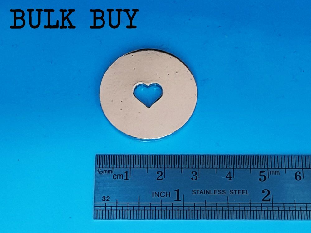 Cast Pewter Circle 30mm with Tiny Heart Cut Out Blank - Wholesale Bulk Buy 