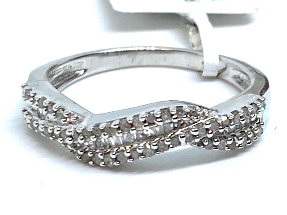 Diamond Criss Cross Ring Set in Silver   0.33cts    Size P