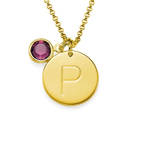 Initial Gold Plated Pendant& Birthstone Crystal Necklace