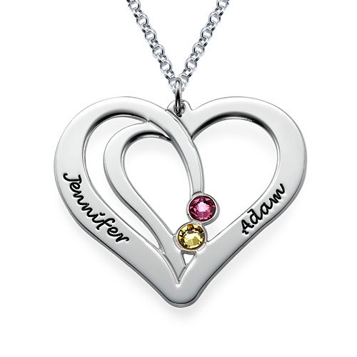 Engraved Silver Birthstone Heart Necklace