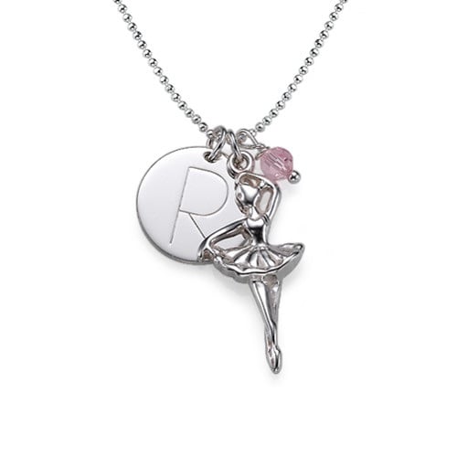 Ballerina Initial Sterling Silver Necklace