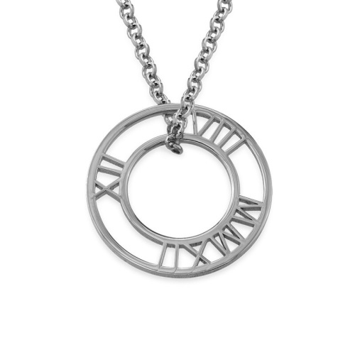Roman Numerals Disc Necklace - Sterling Silver