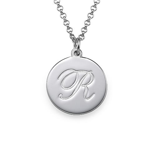 Initial Script Engraved Pendant Necklace Sterling Silver