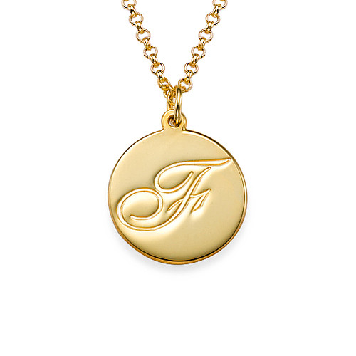 Initial Script Engraved Gold Plated Pendant Necklace