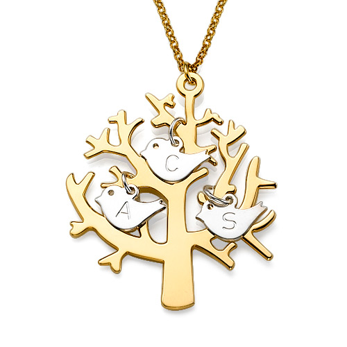 Family Tree Gold Plated With Silver Initials Necklace