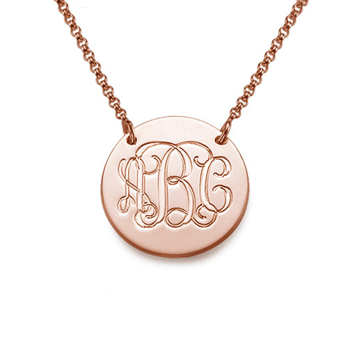 Monogrammed18k Rose Gold Plated Disc Necklace