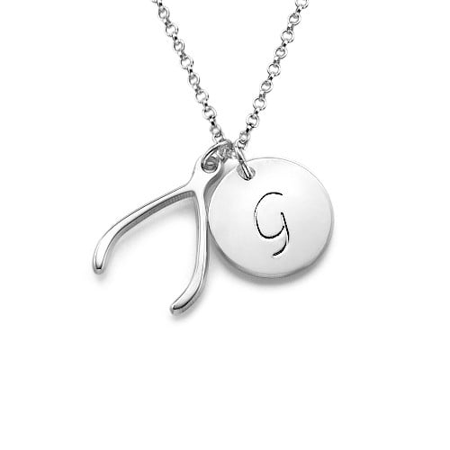 Lucky Wishbone Initial Sterling Silver Necklace