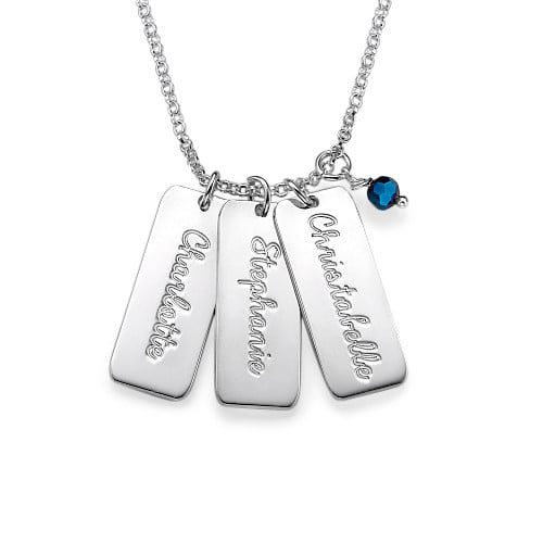 Sterling Silver Name Tag& Birthstone Necklace