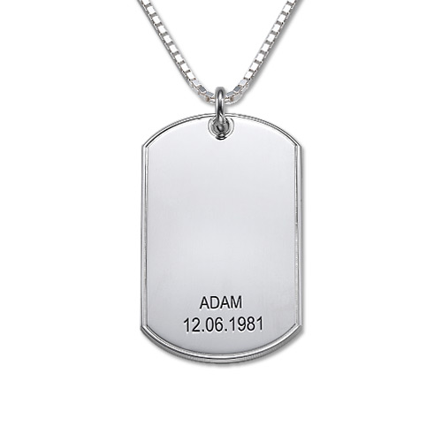 Sterling Silver Engraved Name& Date Dog Tag Necklace