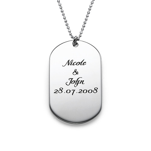 Engraved Script Sterling Silver Dog Tag Necklace