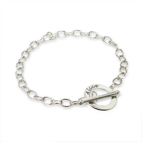 Engraved Sterling Silver T Bar Bracelet