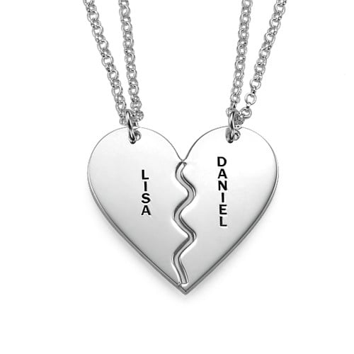 Engraved Broken Heart Sterling Silver Necklace Set
