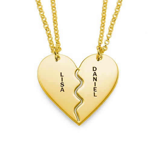 Engraved Broken Heart Gold Plated Necklace Set