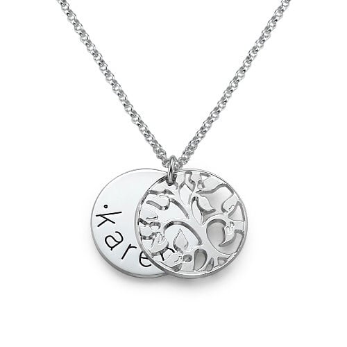 Filigree Family Tree Single Name Engraved Sterling Silver Necklace