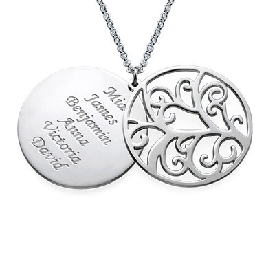 Filigree Family Tree Multiple Name Engraved Sterling Silver Necklace