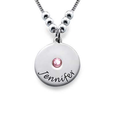 Name& Birthstone Sterling Silver Disc Necklace