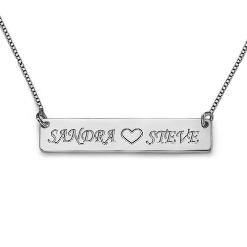 Engraved Name Bar With Heart Sterling Silver Necklace