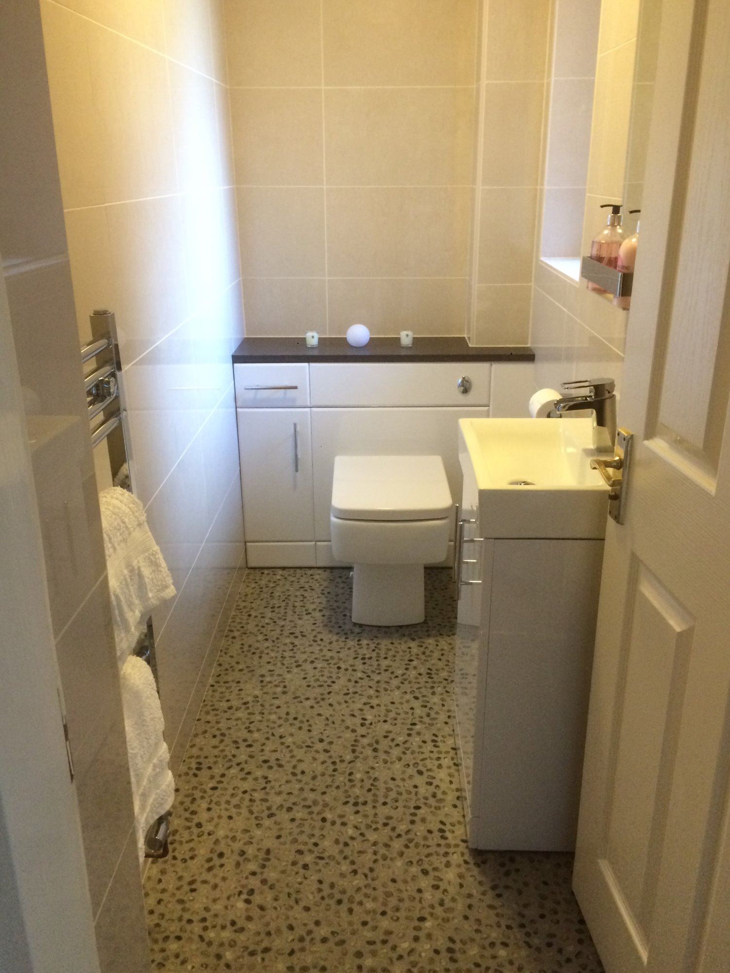 white gloss bathroom storage concealed cistern square toilet and basin derbyshire