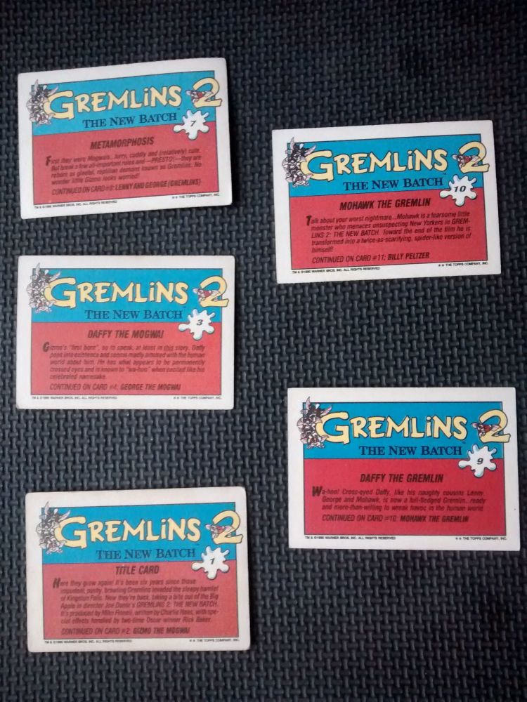 Vintage Collectable Trading Cards - Gremlins 2 The New Batch - Cards 1,3,7,9,10