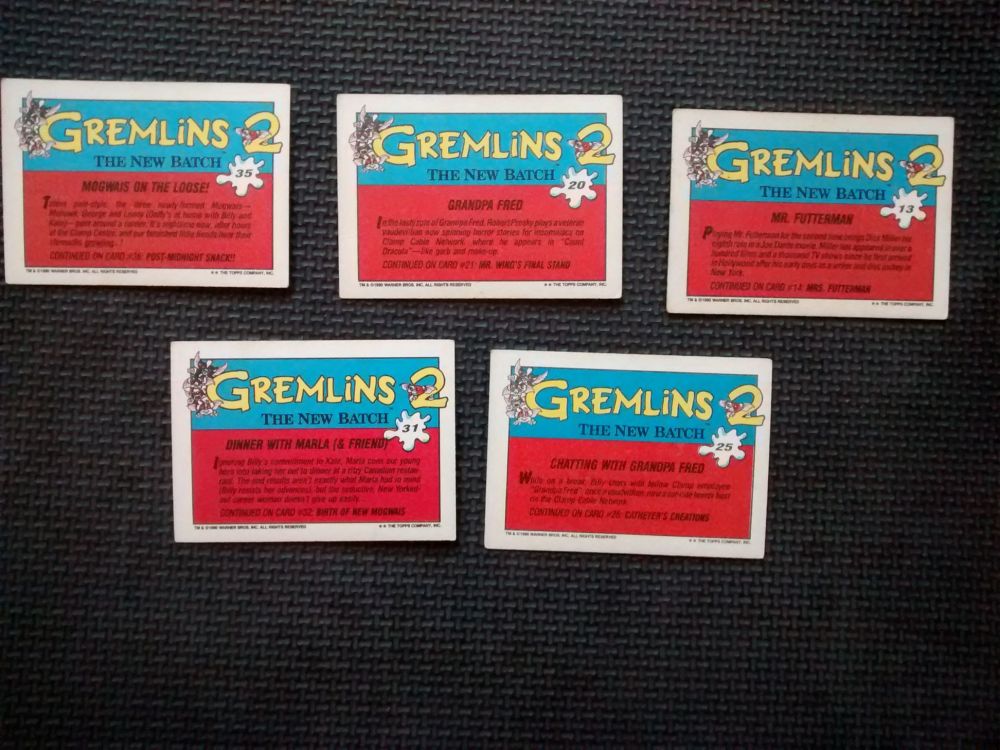 Vintage Collectable Trading Cards - Gremlins 2 The New Batch - Cards 13, 20, 25, 31, 35
